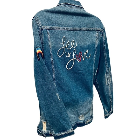 Lee Jackets & Blazers - LEE Oversized Trucker Rainbow Jean Jacket In Love Modern Series Sm Petite Denim